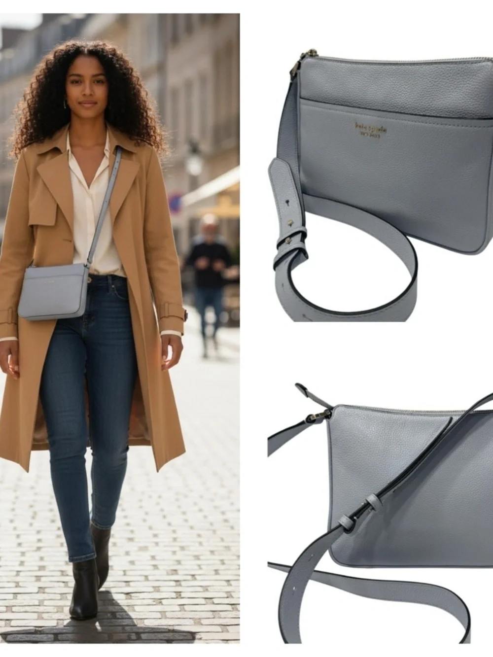 kate spade new york Run Around Medium Pebbled Leather Crossbody baby blue